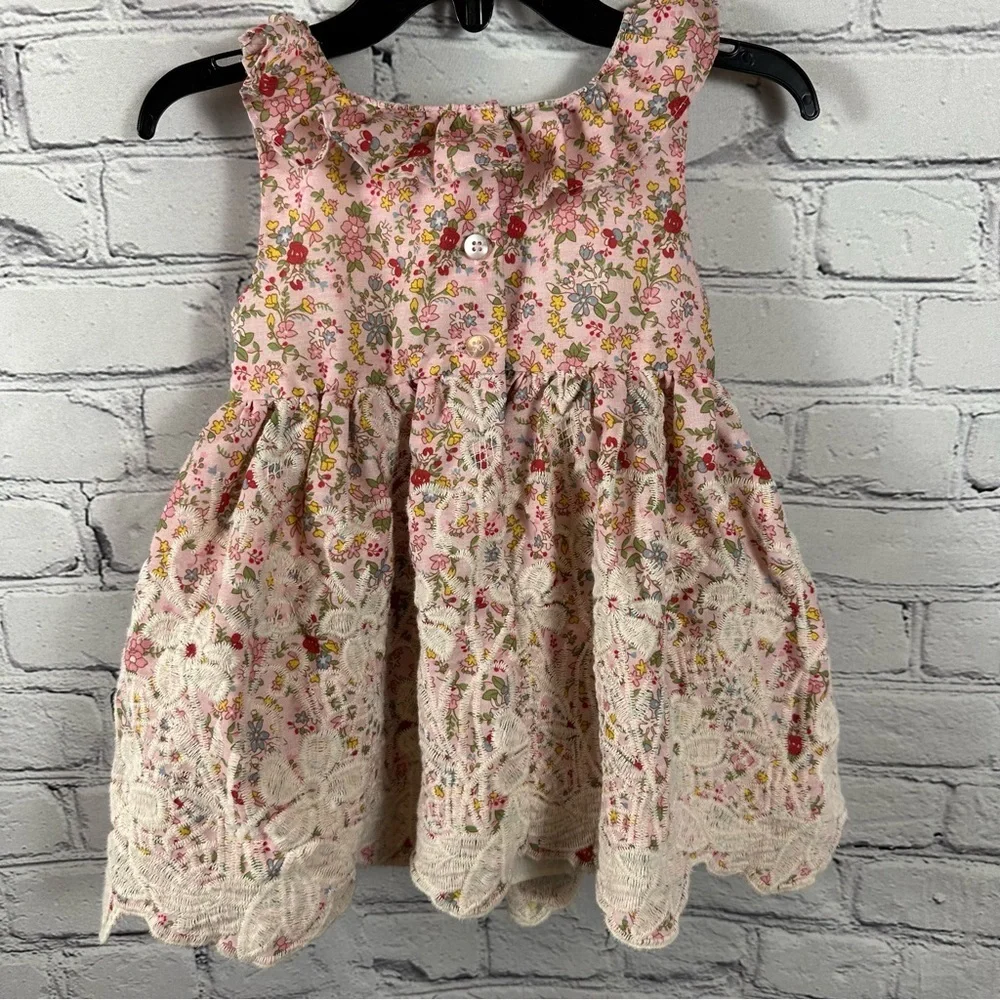 Laura Ashley London Sleeveless Dress Floral Ruffled Lined Buttons Pink 18 Months